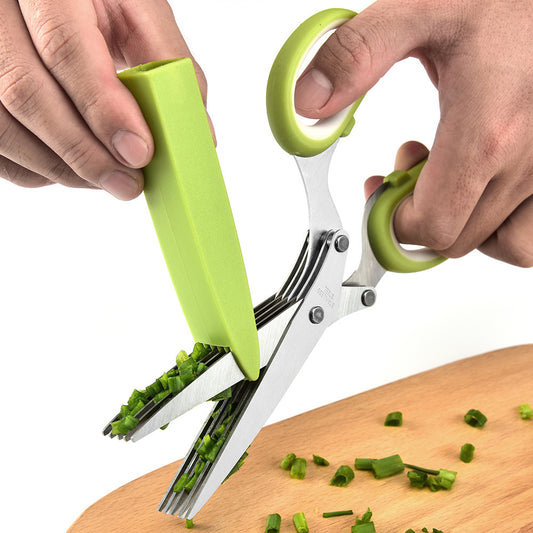 Multifunctional Muti-Layers Stainless Steel Knives Multi-Layers Kitchen Scissors Scallion Cutter Herb Laver Spices Cook Tool Cut